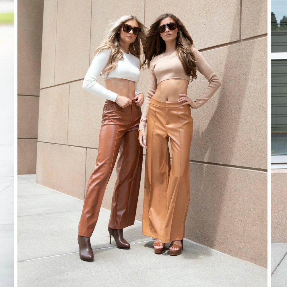 Zara vegan leather wide leg pants 4 - Picture 2 of 9